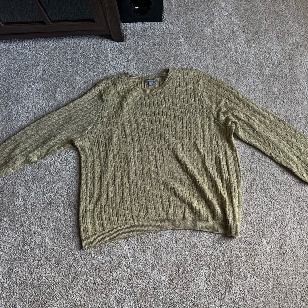 Jessica London Cable Knit Crewneck Sweater in Metallic Gold